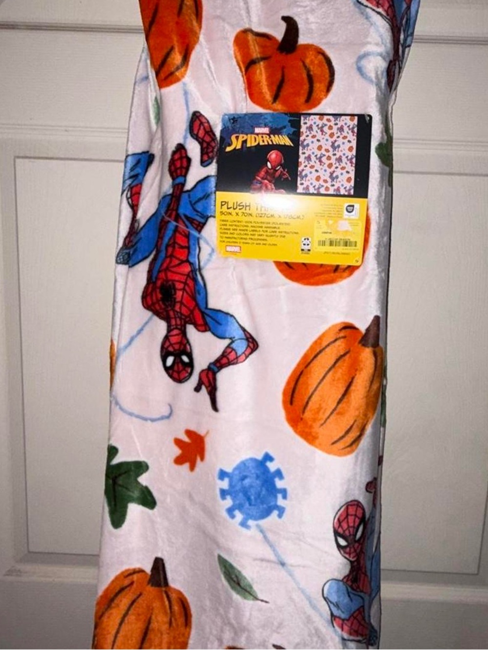 Spiderman Kids Push Bkanket – White, Orange & Blue Pumpkin Print